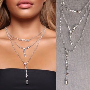 NWT Fashion Nova silver rhinestone layered necklace